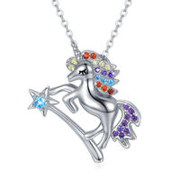 Bijoux fins en argent sterling 925 Zircon cubique arc-en-ciel cheval étoile licorne pendentif collier