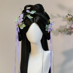 2026 Original Fait main Nouveau style Pince à cheveux en soie à fleur perforée motif raisin, Ruban, Maquillage, Style Hanfu Ancien, Fleur perforée - Product Image 2
