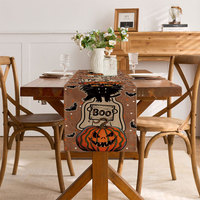 Chemin de table en polyester imprimé Citrouille, Fantôme et Chat pour Halloween, modèle 800D, pour usage intérieur, idéal pour les fêtes de famille et la décoration de cuisine
