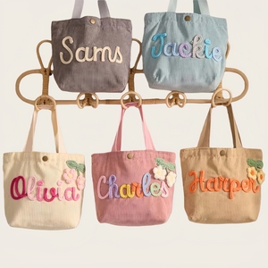 Bolsa de Mano Personalizada de Pana con Nombre Personalizado, Bolso Tejido con Cuerda de Algodón <span class=keywords><strong>para</strong></span> Mujer, Bolsa de Hombro Reutilizable <span class=keywords><strong>para</strong></span> Viaje - Product Image 5