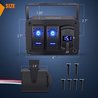 Boîte d'interrupteurs à bascule 2 groupes en aluminium avec chargeur PD Type C et QC 3.0 USB Voltmètre pour bateaux, voitures, camping-cars et camions