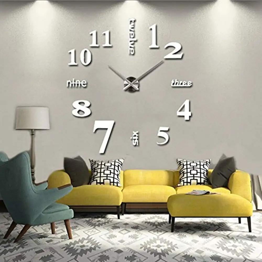 Kreative rahmenlose moderne Home große Wand 3d Spiegel römische Ziffern uhr Aufkleber Diy digitale Acryl Wanduhren