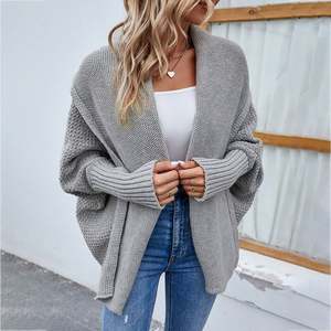 Women's Knitwear Autumn Winter New Soild Color Scarf Collar Batwing Sleeve Loose Knitted <b>Coat</b> commuter <b>Cardigan</b> Sweater J0204 - Product Image 4