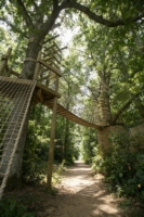 Structure d'escalade en bois pour aire de jeux suspendue en plein air, avec parcours d'aventure en cordes et filets, et pont suspendu, pour maisonnette dans les arbres