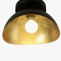 Plafonnier moderne noir mat avec feuille d'or appliquée à la main, lampe dôme industrielle pour chambre et couloir