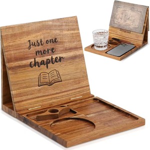 Support de lecture en bois pour bureau, avec porte-gobelet et support pour téléphone, organisateur pliable en bois massif pour livres et collations - Product Image 1