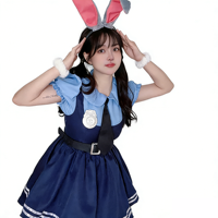 Costume de cosplay pour femmes adultes, personnage de film ou de série télévisée, ensemble avec jupe, robe de policière bleue, déguisement de lapin, fête d'Halloween, jeu de rôle
