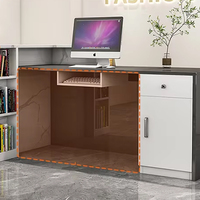Petit comptoir de réception moderne et minimaliste en bois avec panneau pour hôpital, bureau, école, usage commercial