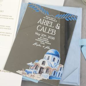 Invitaciones de Boda de Acrílico Espejo Plateado con Terciopelo Azul Cielo, con Sobre y Tarjeta RSVP, para Invitaciones Elegantes de Fiesta de Matrimonio - Product Image 1