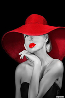 Décoration murale Glamorous Lady en noir et blanc avec accent rouge, impression haute définition, décoration murale pour salon, chambre à coucher, facile à accrocher