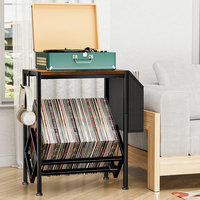 Table de tourne-disque JH-Mech avec rangement pour 80 albums avec pochette d'organisation et roulettes Support de rangement pour disques vinyle