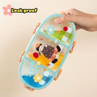 Boîte à bento en plastique pour enfants, 2 compartiments, étanche, avec couverts cachés, sans BPA, légère, pour le déjeuner, personnalisable avec logo OEM, 1L