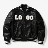 Blouson Bomber en Cuir Noir Personnalisé pour Homme avec Logo Brodé Style Letterman – Vente en Gros, Manches Côtelées Décontractées
