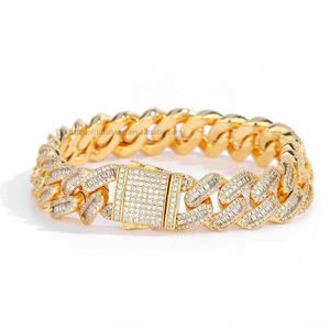 Bijoux Hip Hop, bracelet pour homme en chaîne cubaine avec fermoir à ressort de 12 mm, zircon mélangé, Tanjing - Product Image 5