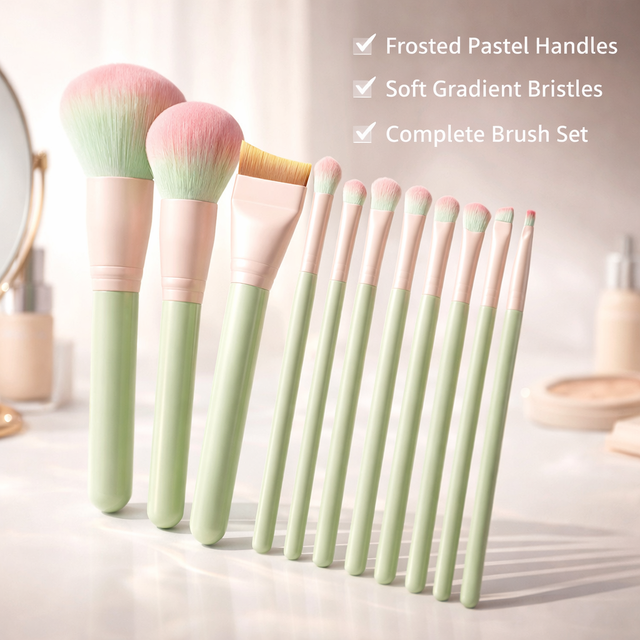 12piece Professional Makeup Brush Set Sage Green Wooden Handle Premium Synthetic Bristles Face Eye Cosmetic Makeup Brushes Kit