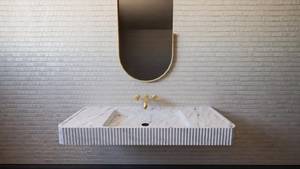 Lavabo Flotante de Mármol Natural de Lujo, Lavabo Integrado de Piedra, Encimera de Baño Acanalada Montada en la Pared, Personalizado OEM ODM - Product Image 1