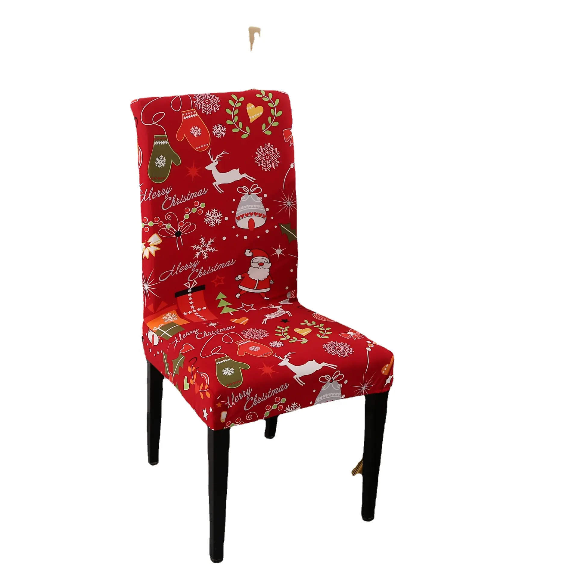 Polyester Spandex Soft Stretch Christmas Chair Cover Christmas Dining Chair Seat Covers