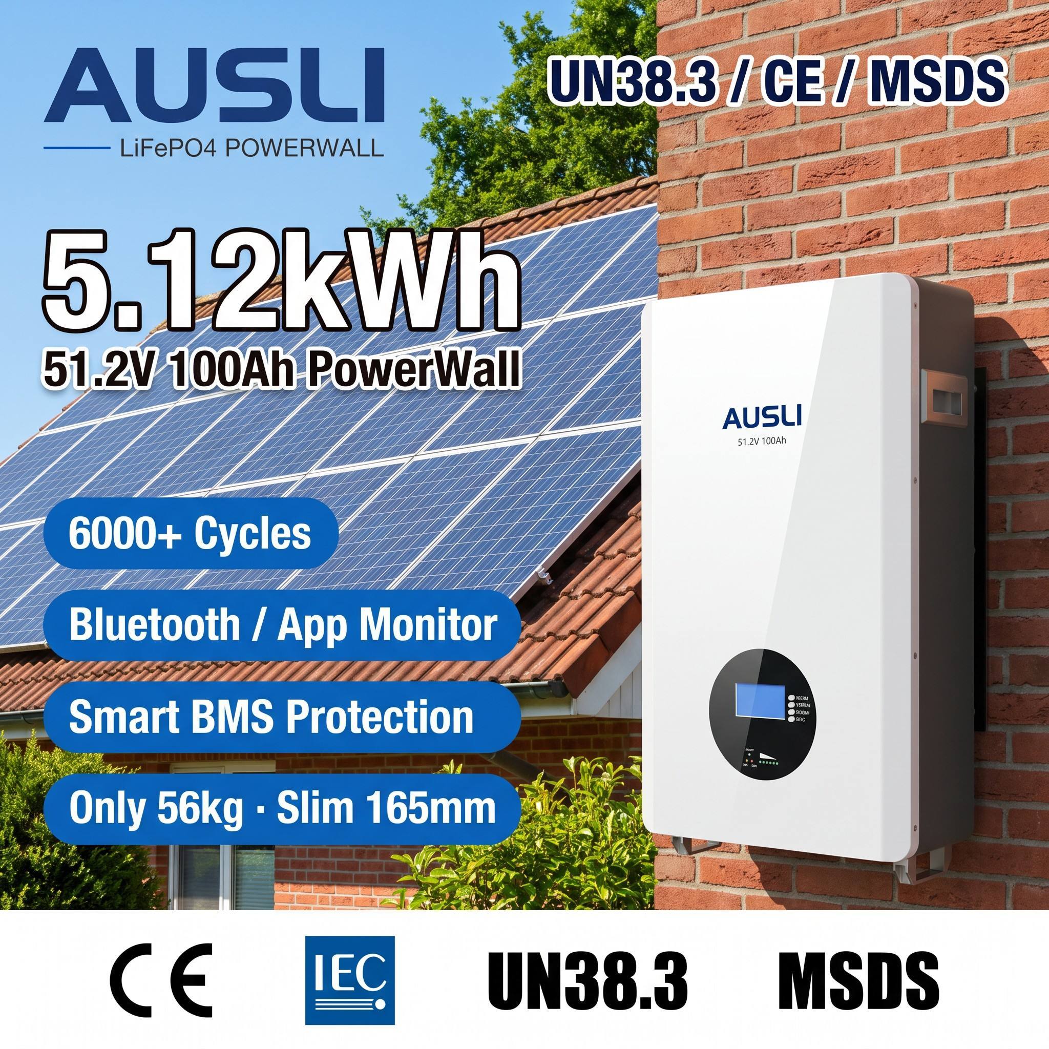 <strong>2026</strong> 5kWh 5.12kWh 48V 51.2V <strong>100Ah</strong> 200Ah 300Ah LiFePO4 <strong>Lithium</strong> Ion <strong>Battery</strong> Wall Mounted Solar Home Storage Backup Hybrid Inverter