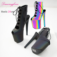 Bottes de gladiateur romaines à plateforme en PU effet serpent holographique de 20 cm, à bout ouvert, pour l'automne et l'été, chaussures exotiques de pole dance
