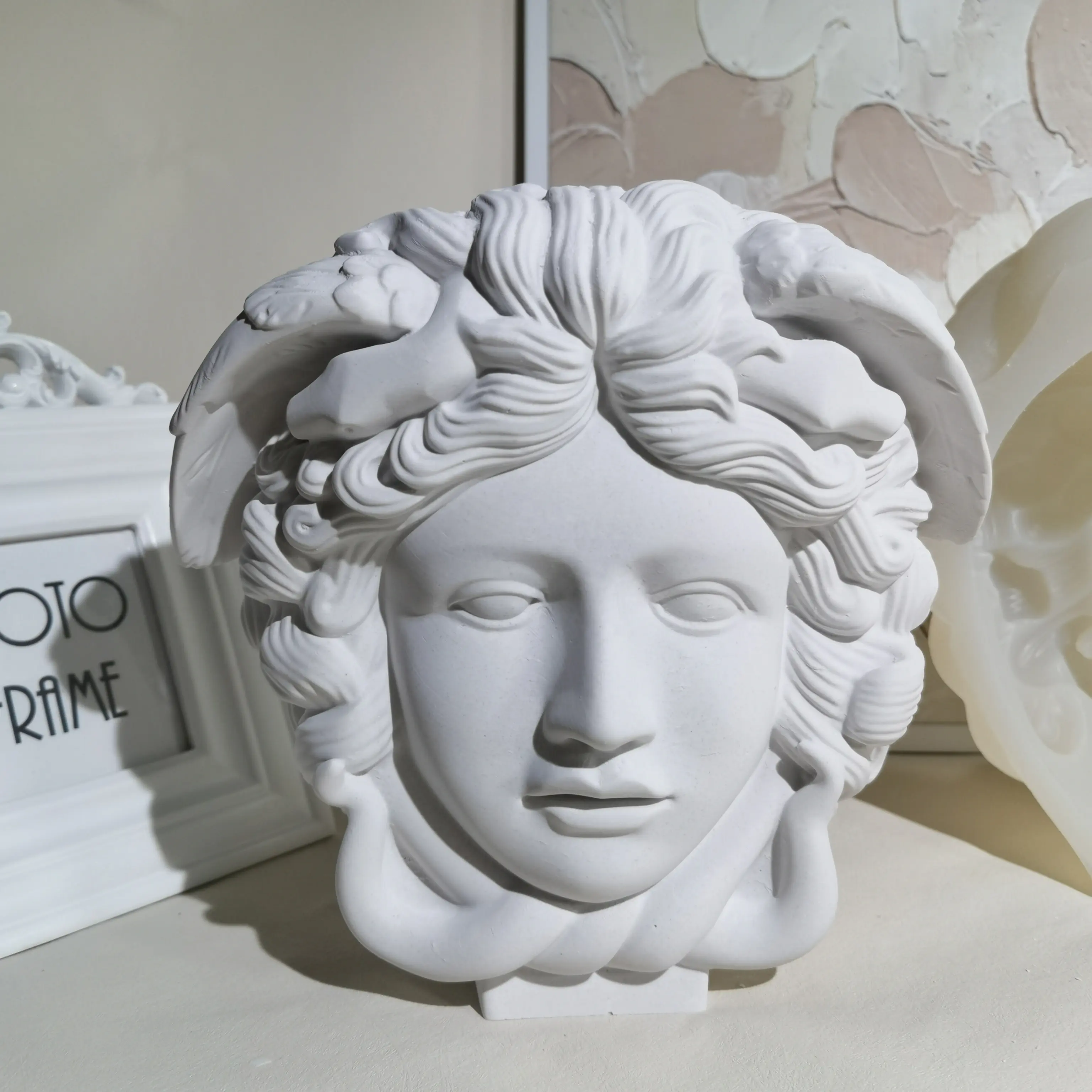 D-8151 Large Medusa Diy 3D Silicone Candle Mold Face Snake Hair Mythical Characters Sculpture Statue Gypsum Home Decor Wax Mould