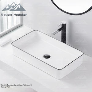 Lavabo en céramique blanc rectangulaire moderne Wayon avec bord noir pour salle de bain - Product Image 2