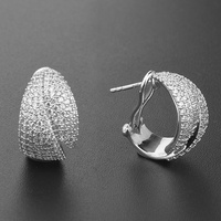 U.S.A Bijoux Dames Mode Boucles D'oreilles De Luxe Feuille 18k Plaqué Or Cz Micro Pavé Plein Diamant Zircon Femmes 925 Boucle D'oreille En Argent