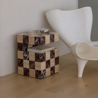 Table basse en marbre à carreaux PerfectStone au design moderne et luxueux avec motif créatif en grille de blocs pour salon