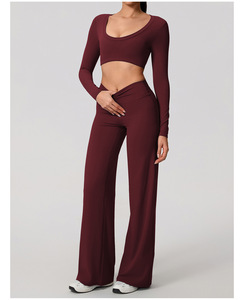 Ensemble de <span class=keywords><strong>yoga</strong></span> respirant à manches longues et découpes, style euro-américain, avec coussinets de poitrine et dos élégant, pantalon drapé, collection Under Lulu - Product Image 4