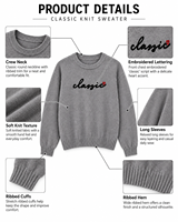 Pull en tricot pour femme en laine et acrylique, à col rond, avec blocs de couleur et lettres, anti-rides, pour l'automne