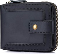 Dompet Kulit Asli Aarons dengan Resleting-02 RFID Blocking Kapasitas Besar Vintage untuk Pria dengan Kantong Koin dan Jendela ID