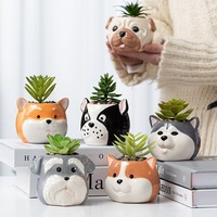 Pots de fleurs en céramique à l'effigie d'animaux de dessin animé - Série de pots de fleurs mignons en forme de chien pour plantes succulentes, pour la décoration intérieure et la culture de plantes en pot