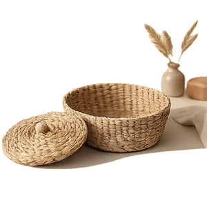 Handwoven Seagrass Storage <b>Basket</b> with Lid Round Natural <b>Wicker</b> Organizer Box for Home Decor Bathroom Bedroom <b>Laundry</b> - Product Image 4