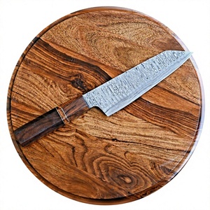 Couteau de chef SM Knives Sm4 de 13 pouces, forgé à la main en damas, manche en bois, étui en cuir, garantie de 3 ans - qualité industrielle/bricolage - Product Image 1