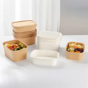 LOKYO Eco bol jetable carré jetable jetable pour salade en papier kraft avec couvercles