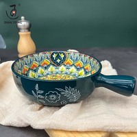 Lot de Vaisselle de Luxe Vintage Verte en Céramique – Assiettes Plates et Bols Bohémiens pour Restaurants