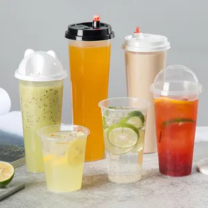 LOKYO Custom Logo Bubble Milk 12oz 16oz 22oz Boba Tea Coffee Juice PP Clear Reusasble Plastic Cup
