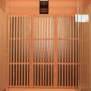 Sauna infrarouge lointain en bois massif à spectre complet, design moderne, pour 1 à 2 personnes, avec panneau de commande informatisé et fenêtres en traversée - Product Image 5