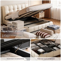 Französischer Stil Cremefarbenes Modernes Minimalistisches Soft-Cloud-Bett Doppelbett mit Stauraum Hohe Box-Struktur Echtleder-Polsterung Massivholz