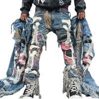 DIZNEW, Dernier Jean Slim Personnalisé avec Boutons, Jean Homme Vieilli Imprimé Style Boyfriend