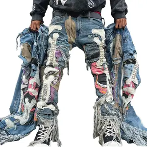 DIZNEW The Latest Skinny Jeans Custom Button Men Distressed Jeans Trousers Printed Boyfriend Jeans For Men