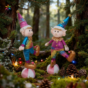 Decorazione Natalizia per Interni di Susangifts Factory, Simpatico Elfo Clown Blu e Viola che Sta in Piedi sulla Palla, Regalo per Casa e Negozio - Product Image 6