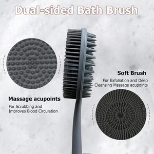 Brosse exfoliante pour le dos à long manche, brosse de bain double face, brosse exfoliante pour le corps en silicone - Product Image 6