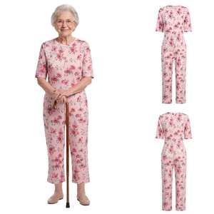 Womens <b>Nursing</b> Elderly Printed Rompers Short Sleeve Anti-Strip One Piece Jumpsuit Rompers For Alzheimer Special Needs - Product Image 2