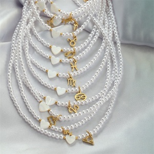 Colliers en chaîne de perles avec pendentif cœur et breloque zodiacale en acier inoxydable personnalisée, bijoux de mode en perles fines, vente en gros - Product Image 2