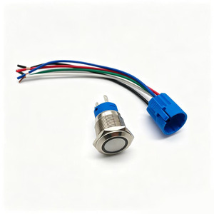Boutons poussoirs momentanés étanches en métal de 19 mm, 12-24 V, éclairés, avec connexion filaire - Product Image 1