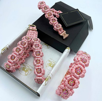 Collier pour chien personnalisé fait main, fleur douce, puissance des fleurs, collier pour chien personnalisé, collier en paracorde tressé, breloque perlée, collier pour animaux de compagnie