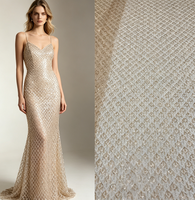 Tissu en dentelle à sequins lourds couleur or champagne, broderie de perles sur maille pour robe de mariée, plusieurs couleurs en stock, livraison rapide