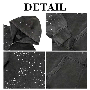 KingSen – Sweat à capuche zippé pour homme, coupe ample, brodé de strass, respirant, en molleton délavé, imprimé, 100 % coton – Vente en gros de haute qualité - Product Image 6