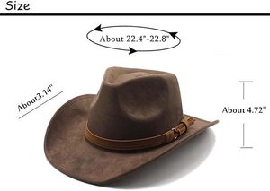 قبعة رعاة البقر الأمريكية الغربية من الجلد المدبوغ والصوف، قبعة ركوب واسعة الحافة، قبعة بانك بقماش مخفي، قبعة كاجوال من اللباد للسفر والأنشطة الخارجية - Product Image 6