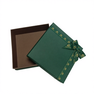 Green Rigid <b>Square</b> Gift Box With Gold Foil Logo And Ribbon For Craft Use - Product Image 4